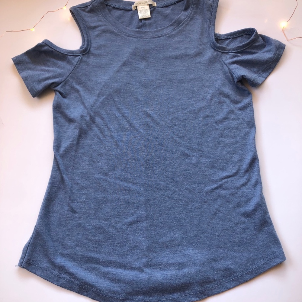 Blue Cut-Out Shoulder Top